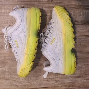 FILA Disruptor II Premium White / Neon Yellow Sneakers - Size 9 ✨